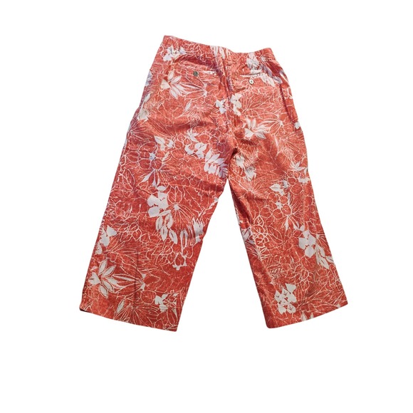 Chicos Size 1 Floral Print Wide Leg Cropped Pants Orange White Cotton - Picture 2 of 4
